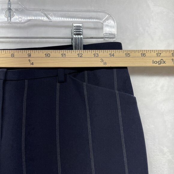 Express Editor Barely Boot Low Rise Pants Women’s Sz 4R Navy Pinstripe - Picture 2 of 7